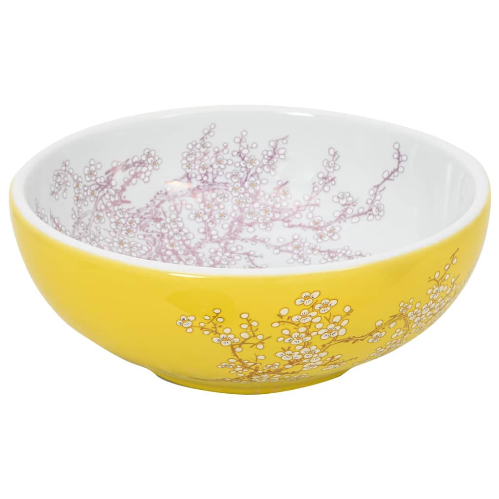 Opzetwasbak rond Φ41x14 cm keramiek wit en geel is nu te koop bij PeponiXL, paradijselijk wonen!