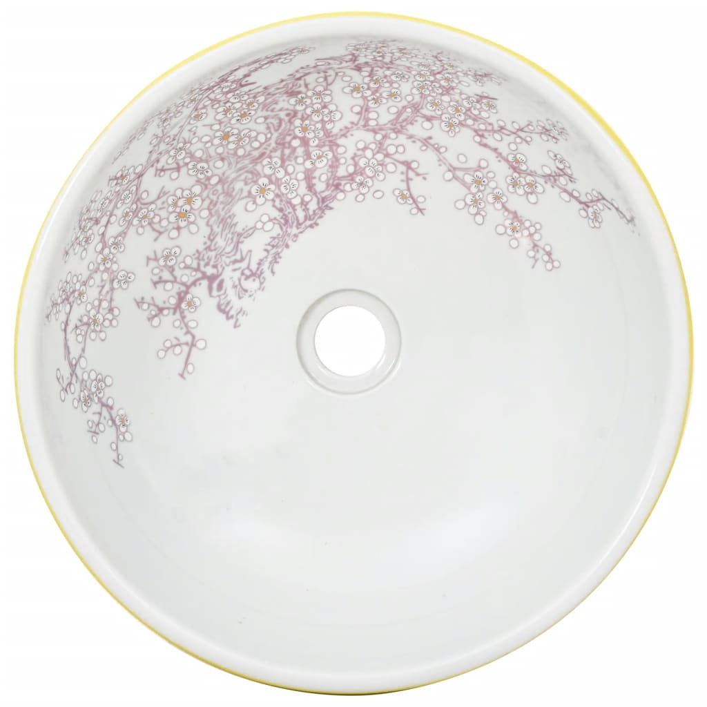 Opzetwasbak rond Φ41x14 cm keramiek wit en geel is nu te koop bij PeponiXL, paradijselijk wonen!