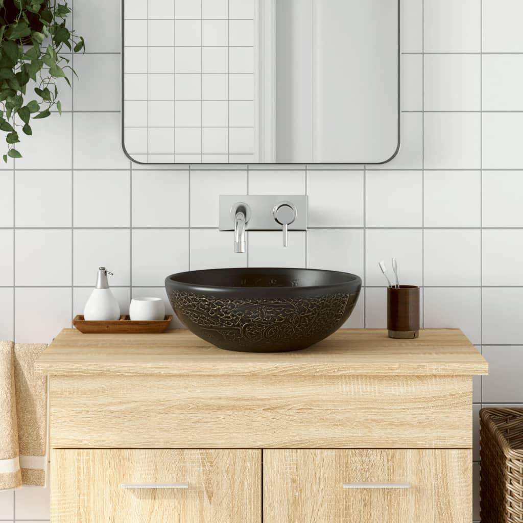 Opzetwasbak rond Φ41x14 cm keramiek zwart is nu te koop bij PeponiXL, paradijselijk wonen!