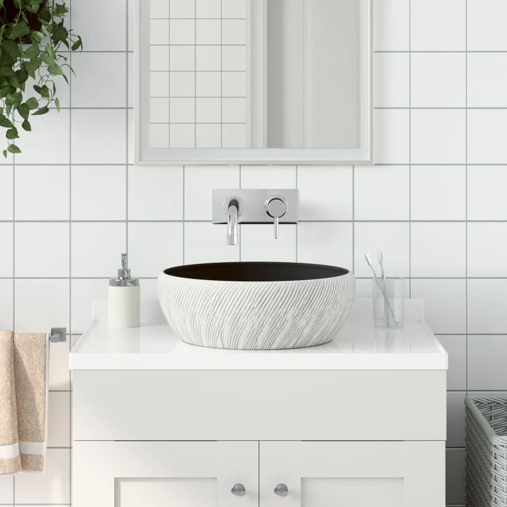 Opzetwasbak rond Φ41x14 cm keramiek zwart en grijs is nu te koop bij PeponiXL, paradijselijk wonen!