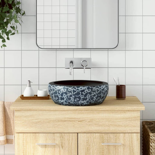 Opzetwasbak rond Φ41x14 cm keramiek zwart en blauw is nu te koop bij PeponiXL, paradijselijk wonen!