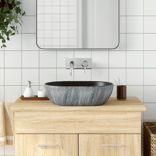 Opzetwasbak ovaal 47x33x13 cm keramiek zwart en grijs is nu te koop bij PeponiXL, paradijselijk wonen!