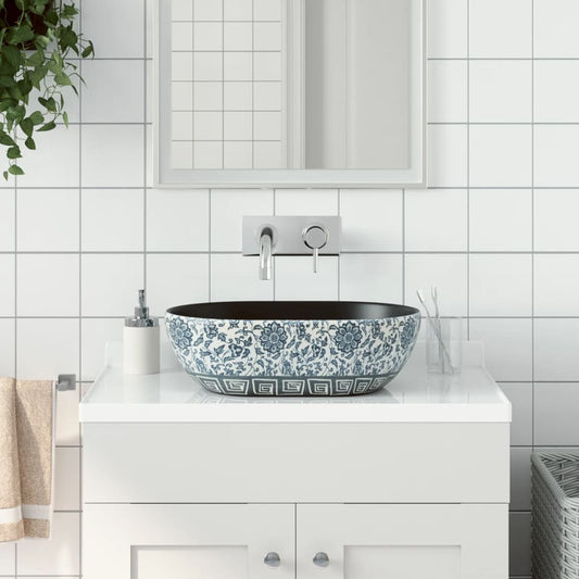 Opzetwasbak ovaal 47x33x13 cm keramiek zwart en blauw is nu te koop bij PeponiXL, paradijselijk wonen!
