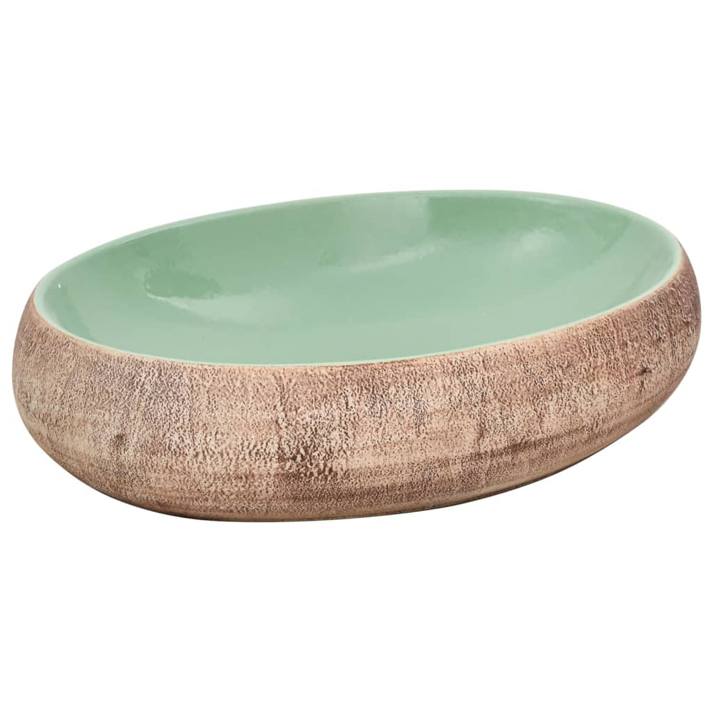 Opzetwasbak ovaal 59x40x15 cm keramiek groen en bruin is nu te koop bij PeponiXL, paradijselijk wonen!