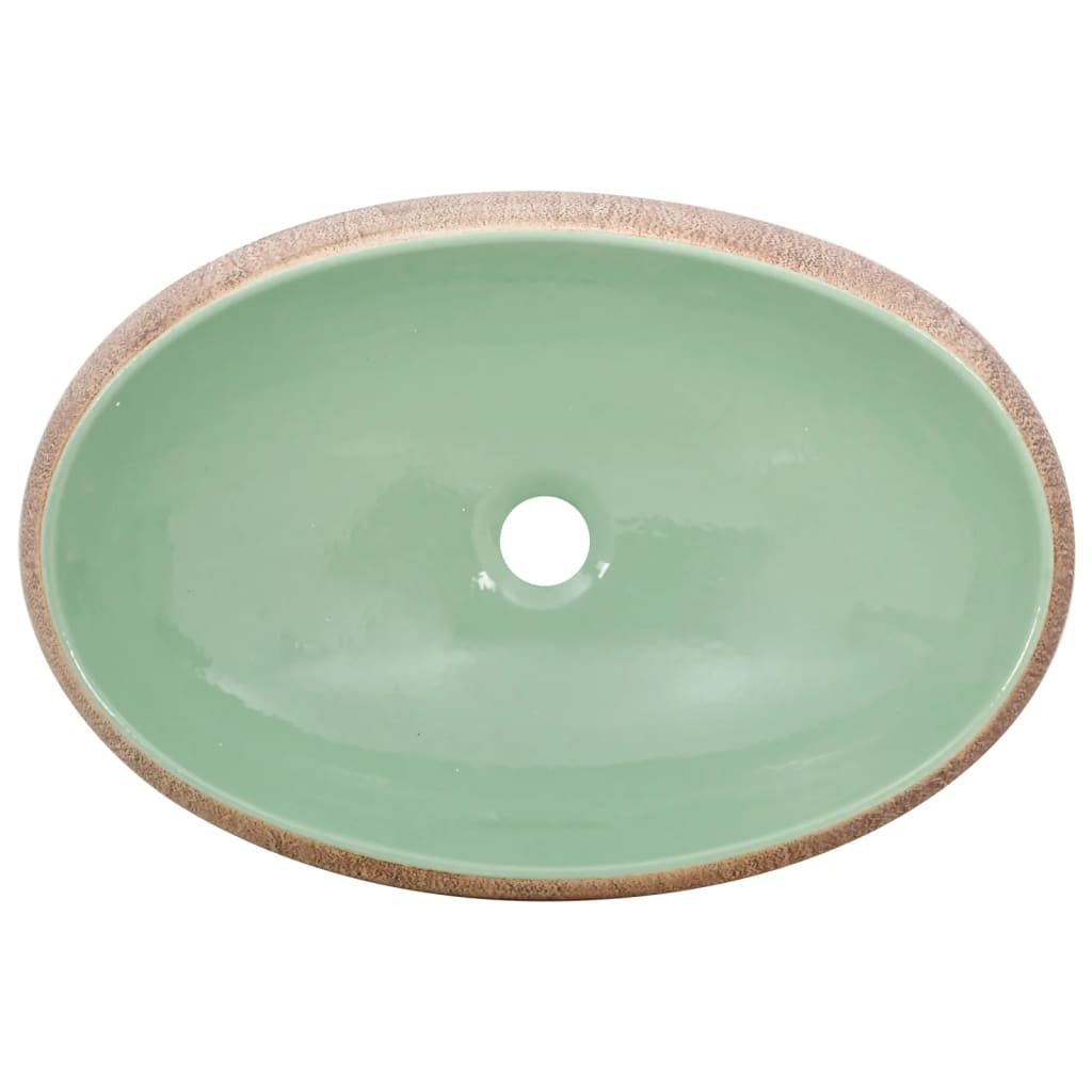 Opzetwasbak ovaal 59x40x15 cm keramiek groen en bruin is nu te koop bij PeponiXL, paradijselijk wonen!