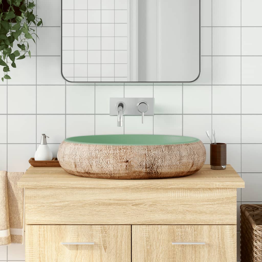 Opzetwasbak ovaal 59x40x15 cm keramiek groen en bruin is nu te koop bij PeponiXL, paradijselijk wonen!