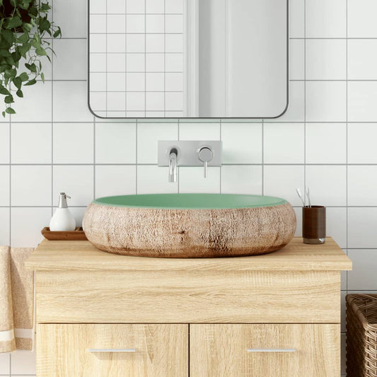 Opzetwasbak ovaal 59x40x15 cm keramiek groen en bruin is nu te koop bij PeponiXL, paradijselijk wonen!