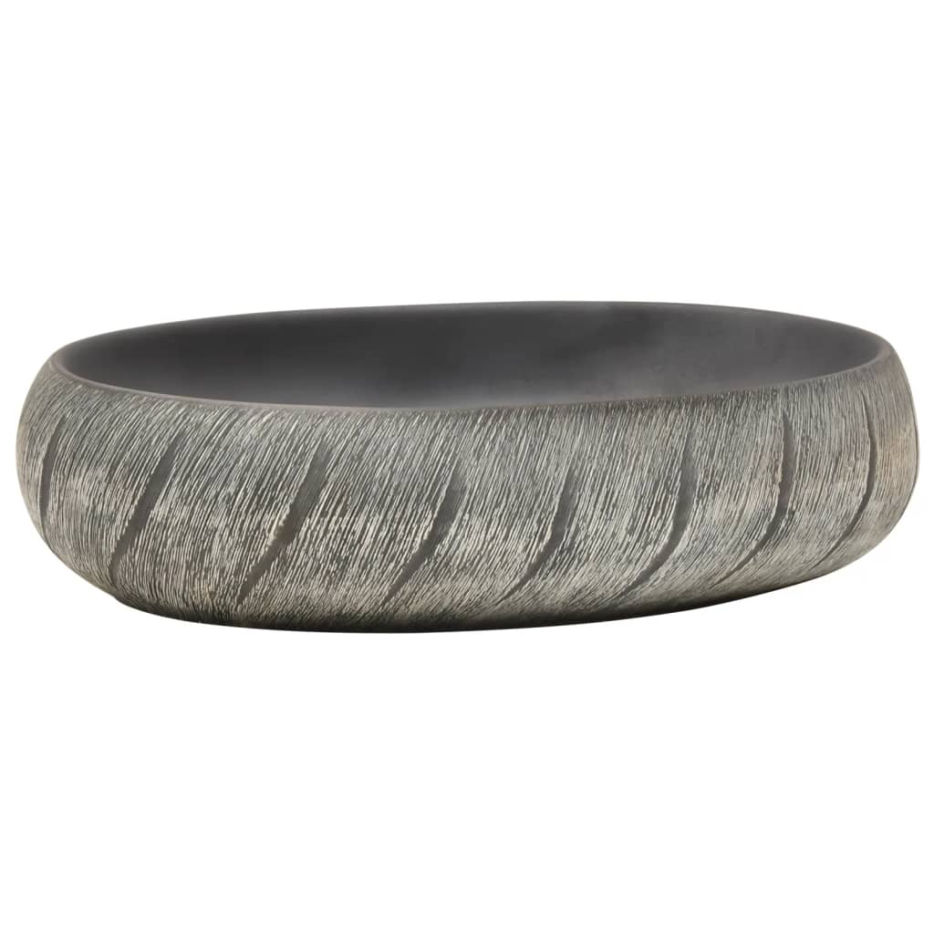 Opzetwasbak ovaal 59x40x15 cm keramiek zwart en grijs is nu te koop bij PeponiXL, paradijselijk wonen!
