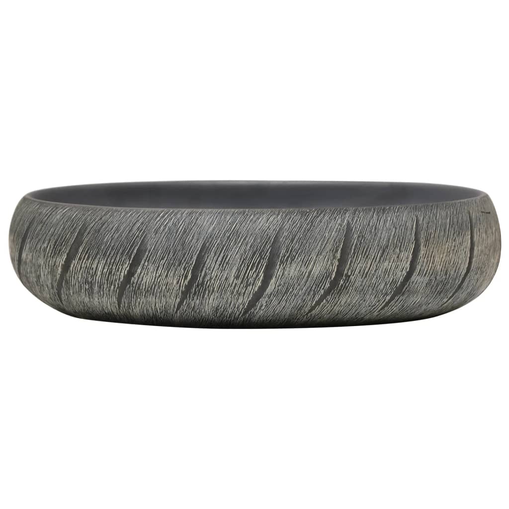 Opzetwasbak ovaal 59x40x15 cm keramiek zwart en grijs is nu te koop bij PeponiXL, paradijselijk wonen!