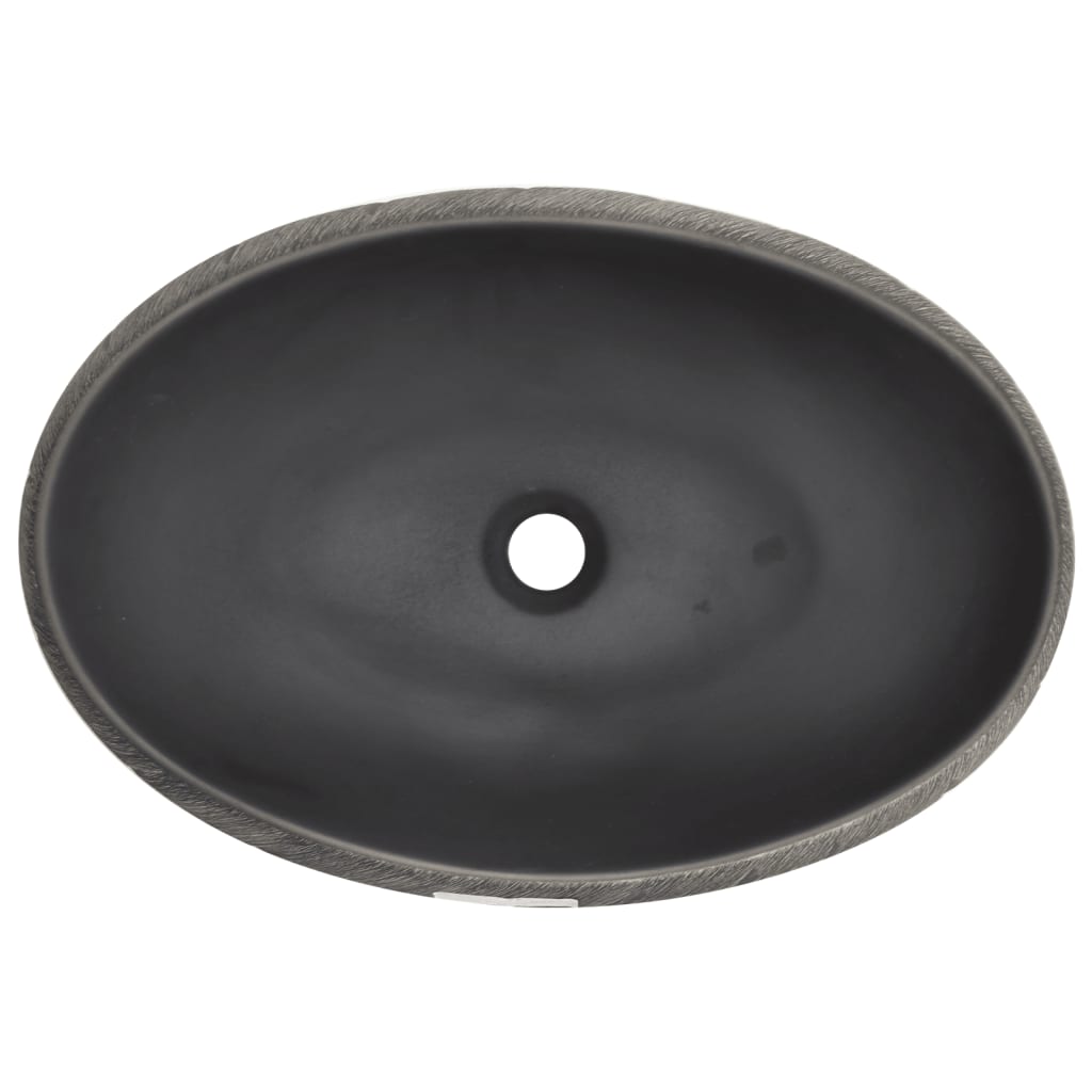 Opzetwasbak ovaal 59x40x15 cm keramiek zwart en grijs is nu te koop bij PeponiXL, paradijselijk wonen!