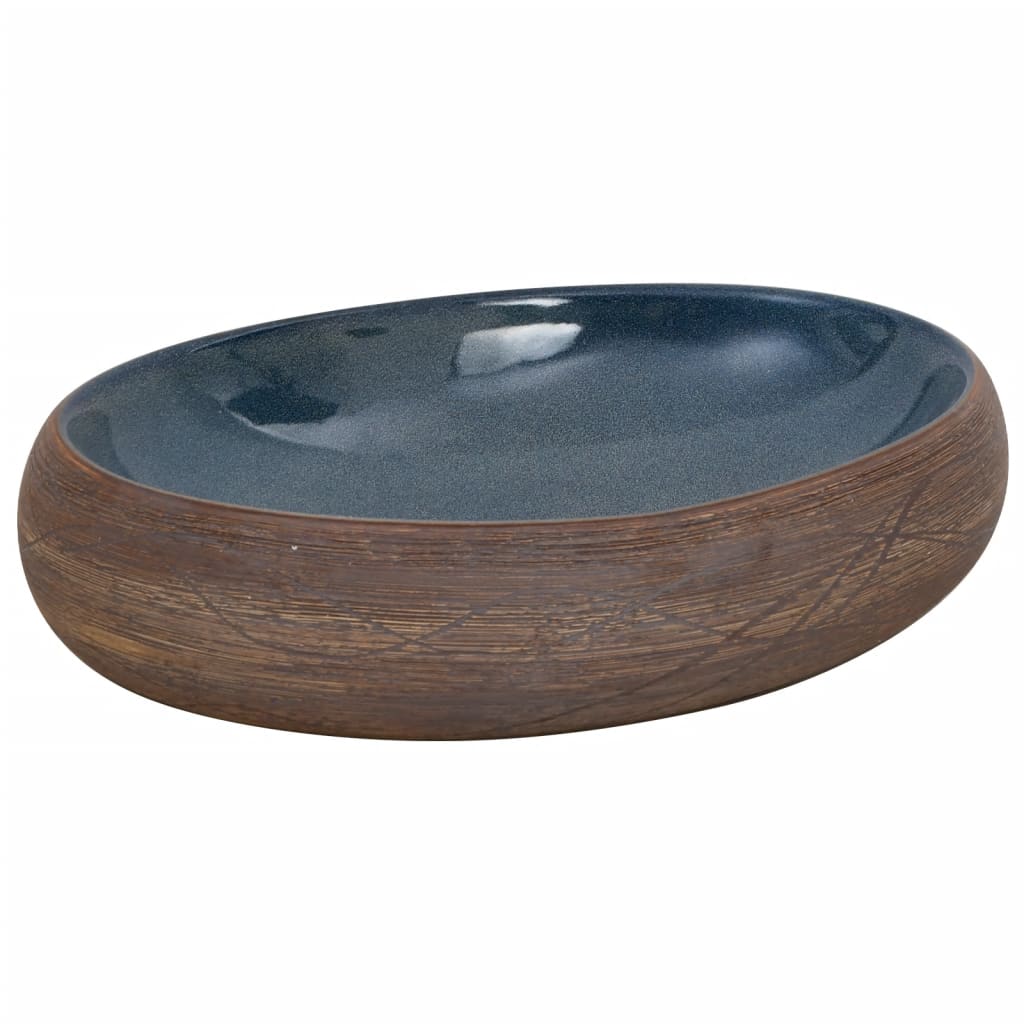 Opzetwasbak ovaal 59x40x15 cm keramiek bruin en blauw is nu te koop bij PeponiXL, paradijselijk wonen!