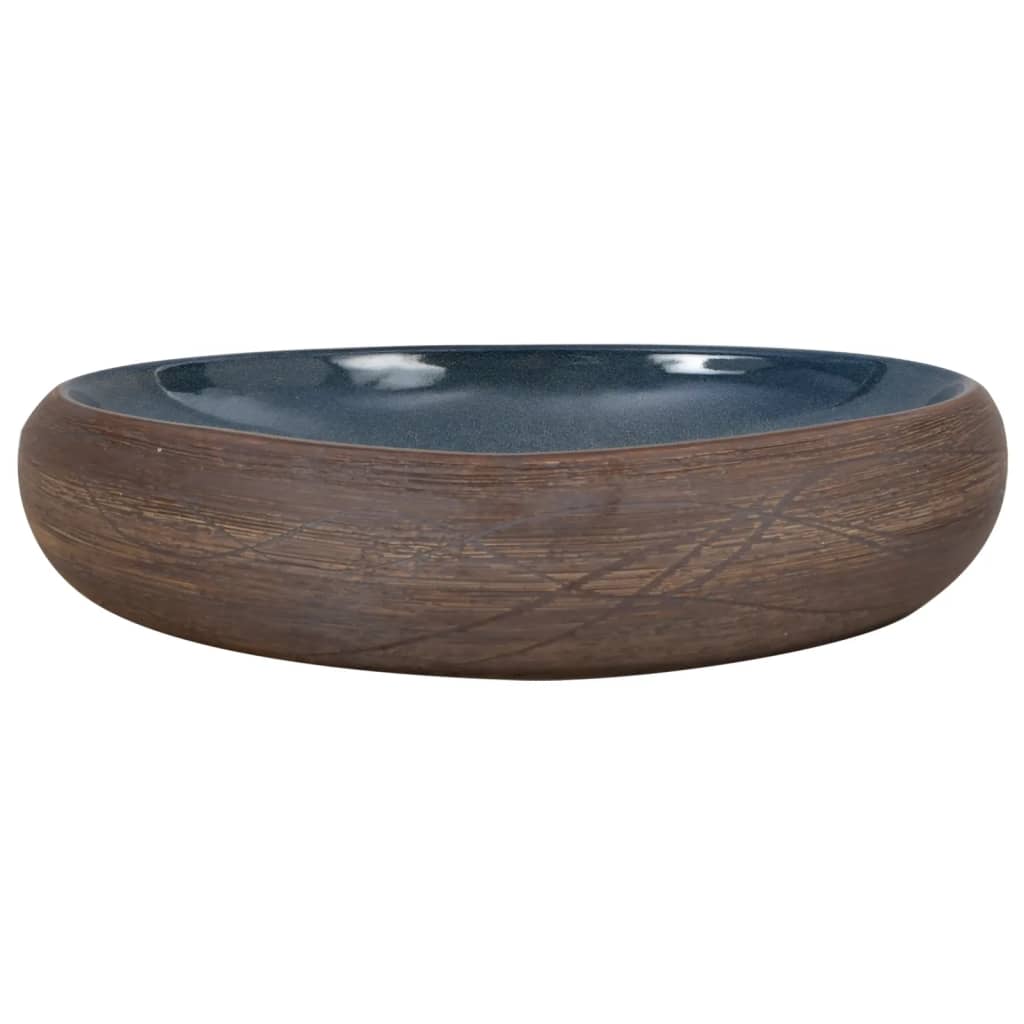 Opzetwasbak ovaal 59x40x15 cm keramiek bruin en blauw is nu te koop bij PeponiXL, paradijselijk wonen!