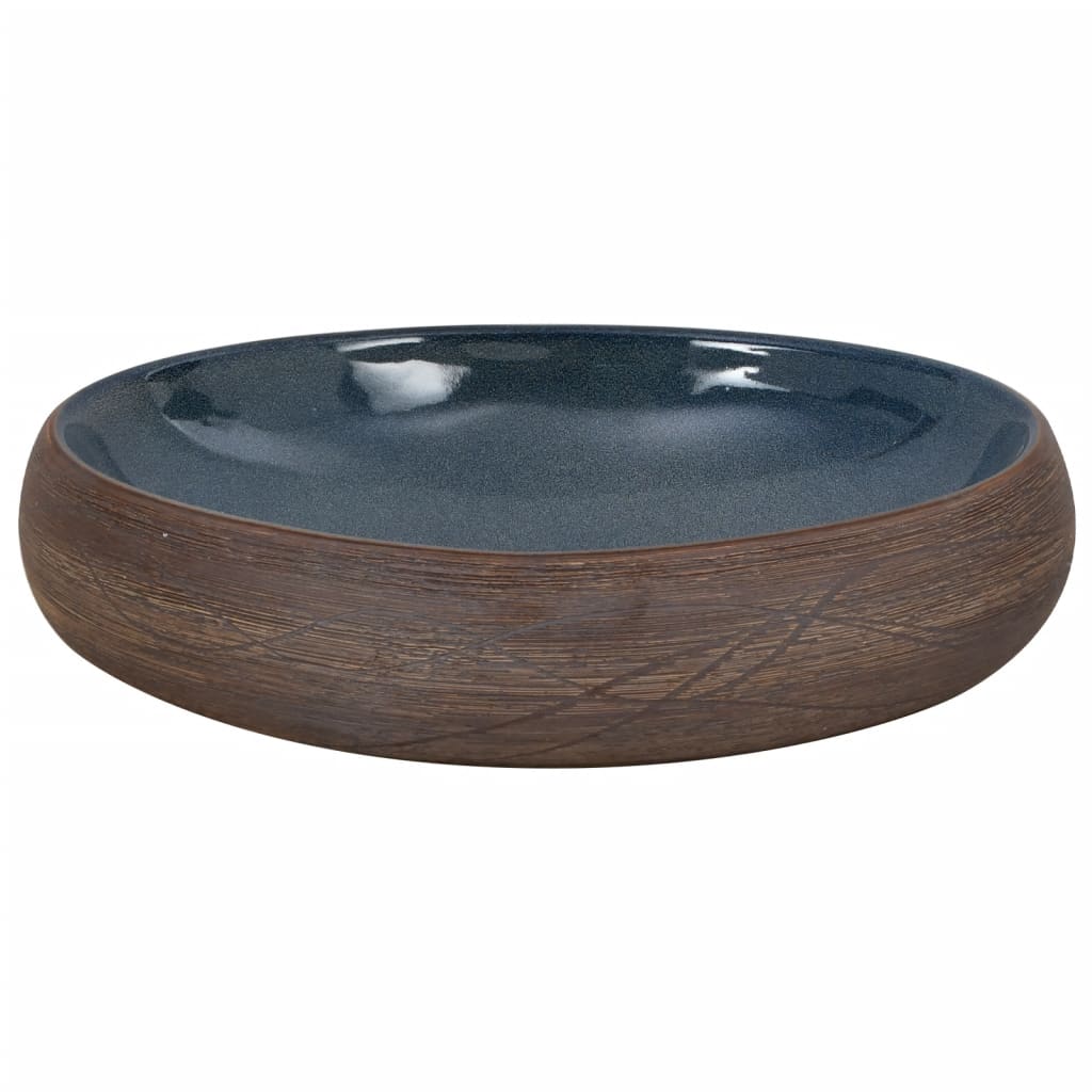 Opzetwasbak ovaal 59x40x15 cm keramiek bruin en blauw is nu te koop bij PeponiXL, paradijselijk wonen!