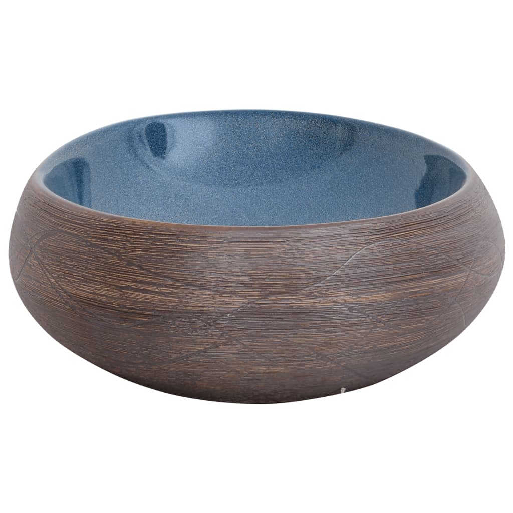 Opzetwasbak ovaal 59x40x15 cm keramiek bruin en blauw is nu te koop bij PeponiXL, paradijselijk wonen!
