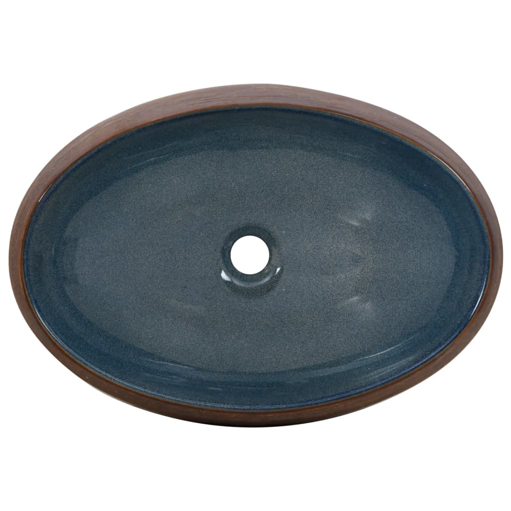 Opzetwasbak ovaal 59x40x15 cm keramiek bruin en blauw is nu te koop bij PeponiXL, paradijselijk wonen!