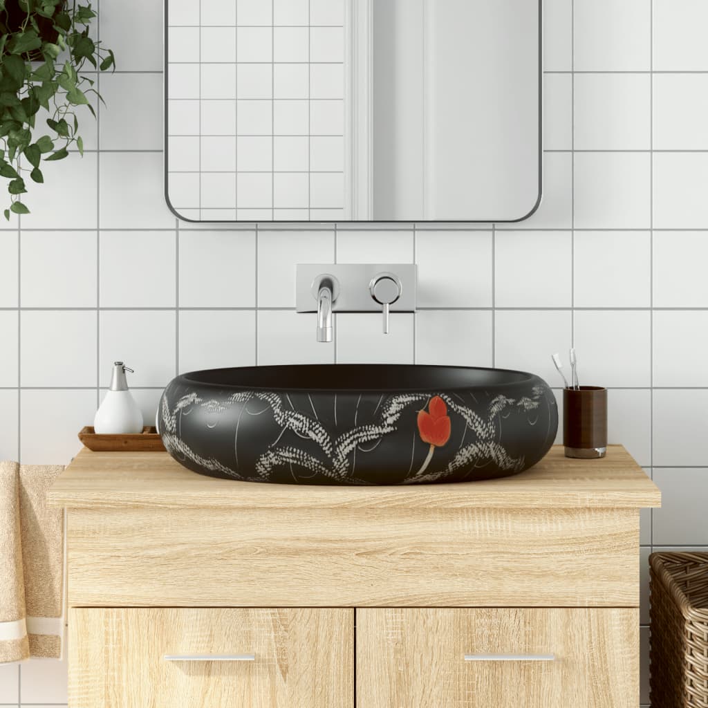 Opzetwasbak ovaal 59x40x15 cm keramiek zwart is nu te koop bij PeponiXL, paradijselijk wonen!