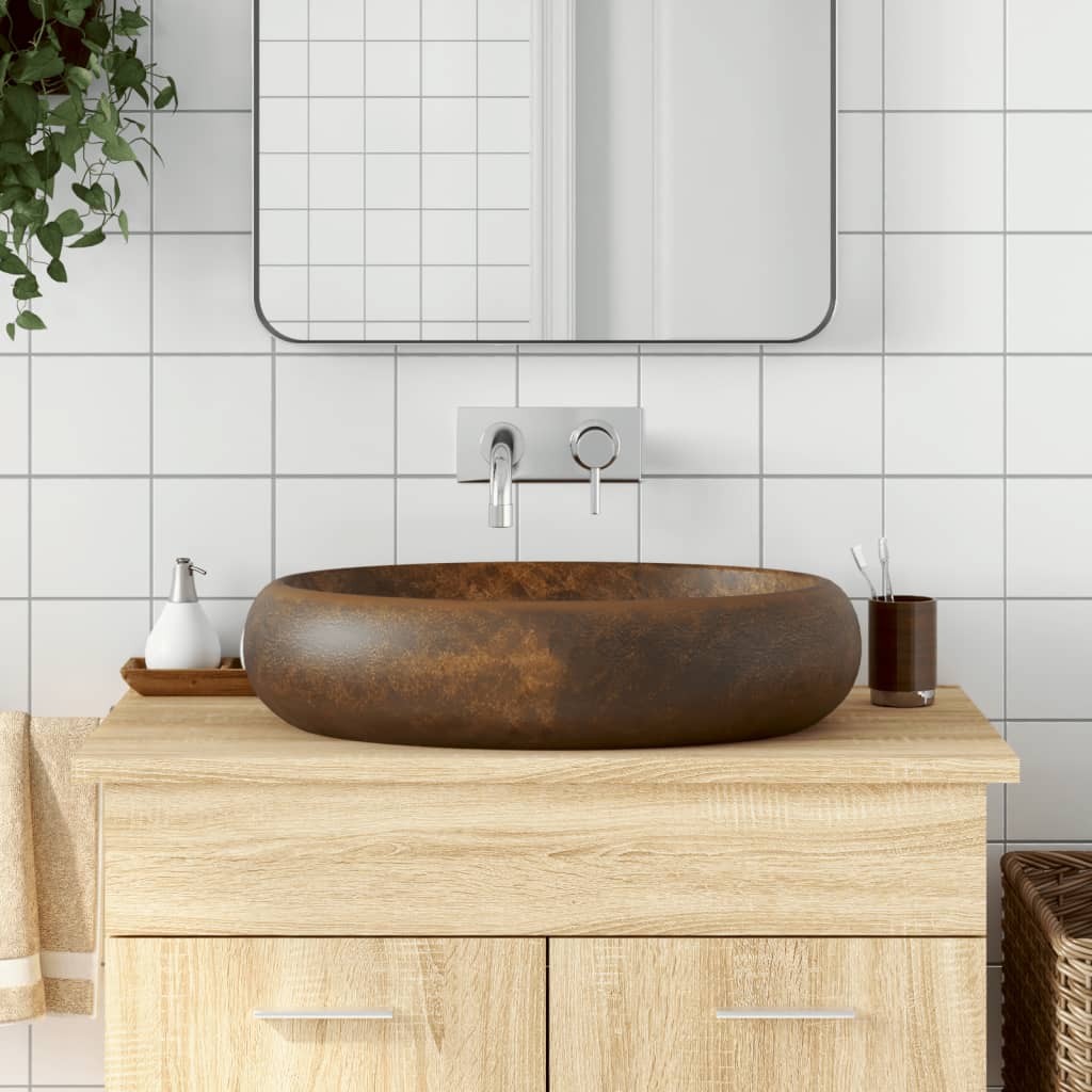 Opzetwasbak ovaal 59x40x15 cm keramiek bruin is nu te koop bij PeponiXL, paradijselijk wonen!