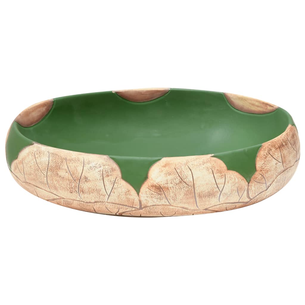 Opzetwasbak ovaal 59x40x15 cm keramiek groen en bruin is nu te koop bij PeponiXL, paradijselijk wonen!