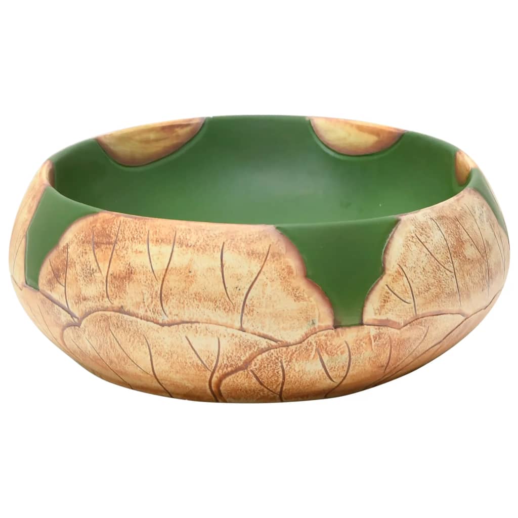 Opzetwasbak ovaal 59x40x15 cm keramiek groen en bruin is nu te koop bij PeponiXL, paradijselijk wonen!