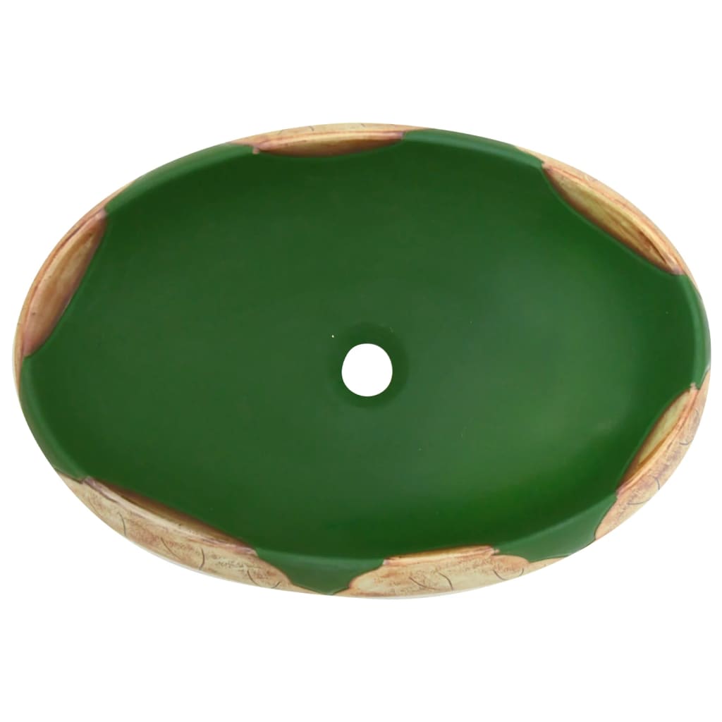 Opzetwasbak ovaal 59x40x15 cm keramiek groen en bruin is nu te koop bij PeponiXL, paradijselijk wonen!
