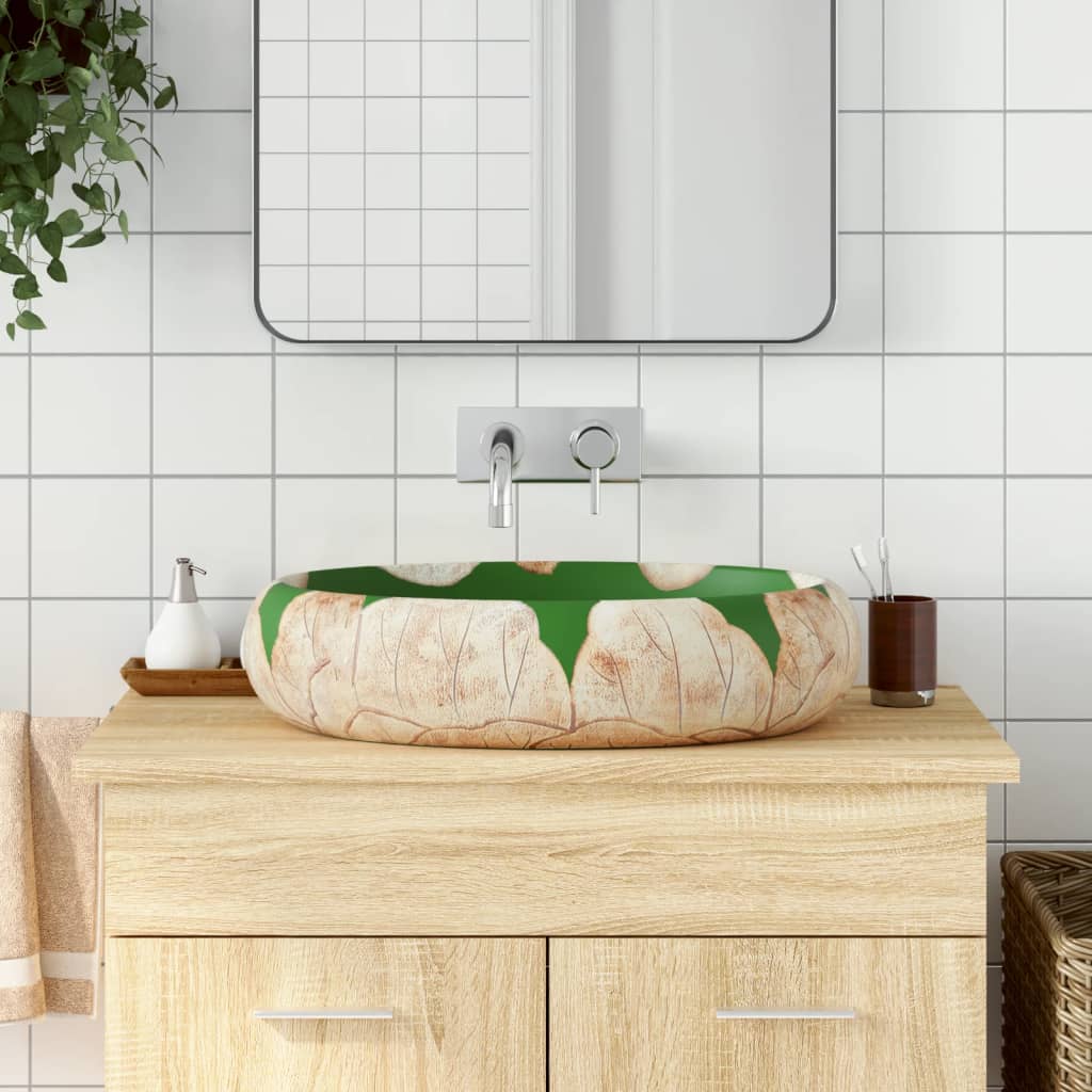 Opzetwasbak ovaal 59x40x15 cm keramiek groen en bruin is nu te koop bij PeponiXL, paradijselijk wonen!