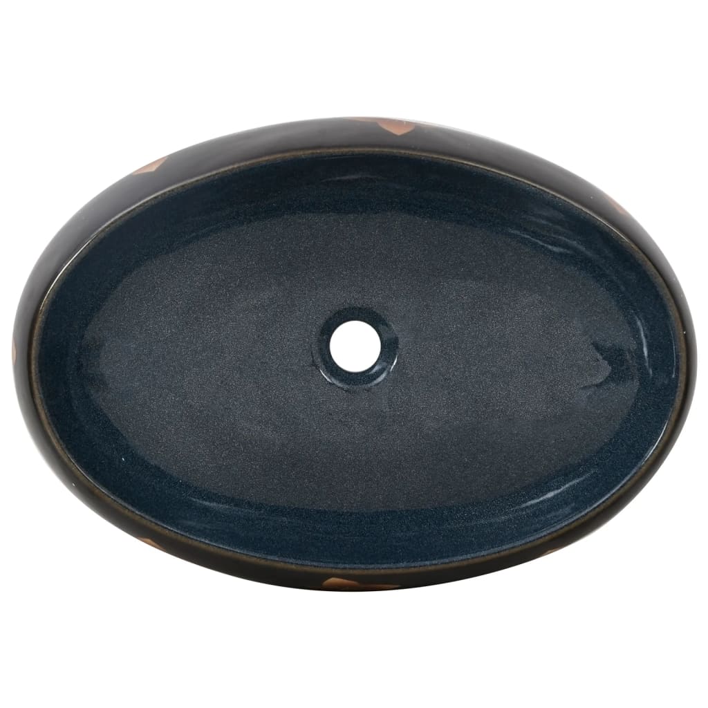 Opzetwasbak ovaal 59x40x15 cm keramiek zwart en blauw is nu te koop bij PeponiXL, paradijselijk wonen!