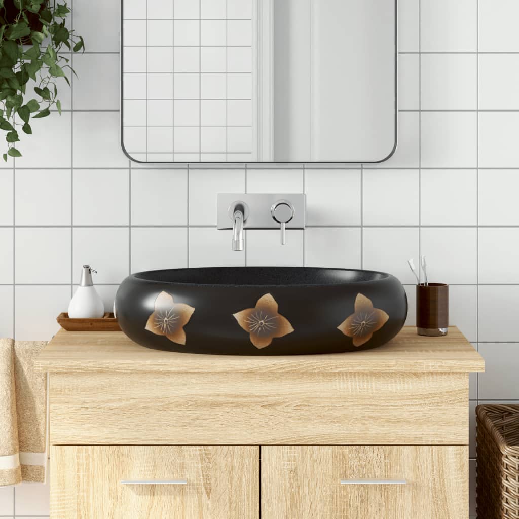 Opzetwasbak ovaal 59x40x15 cm keramiek zwart en blauw is nu te koop bij PeponiXL, paradijselijk wonen!
