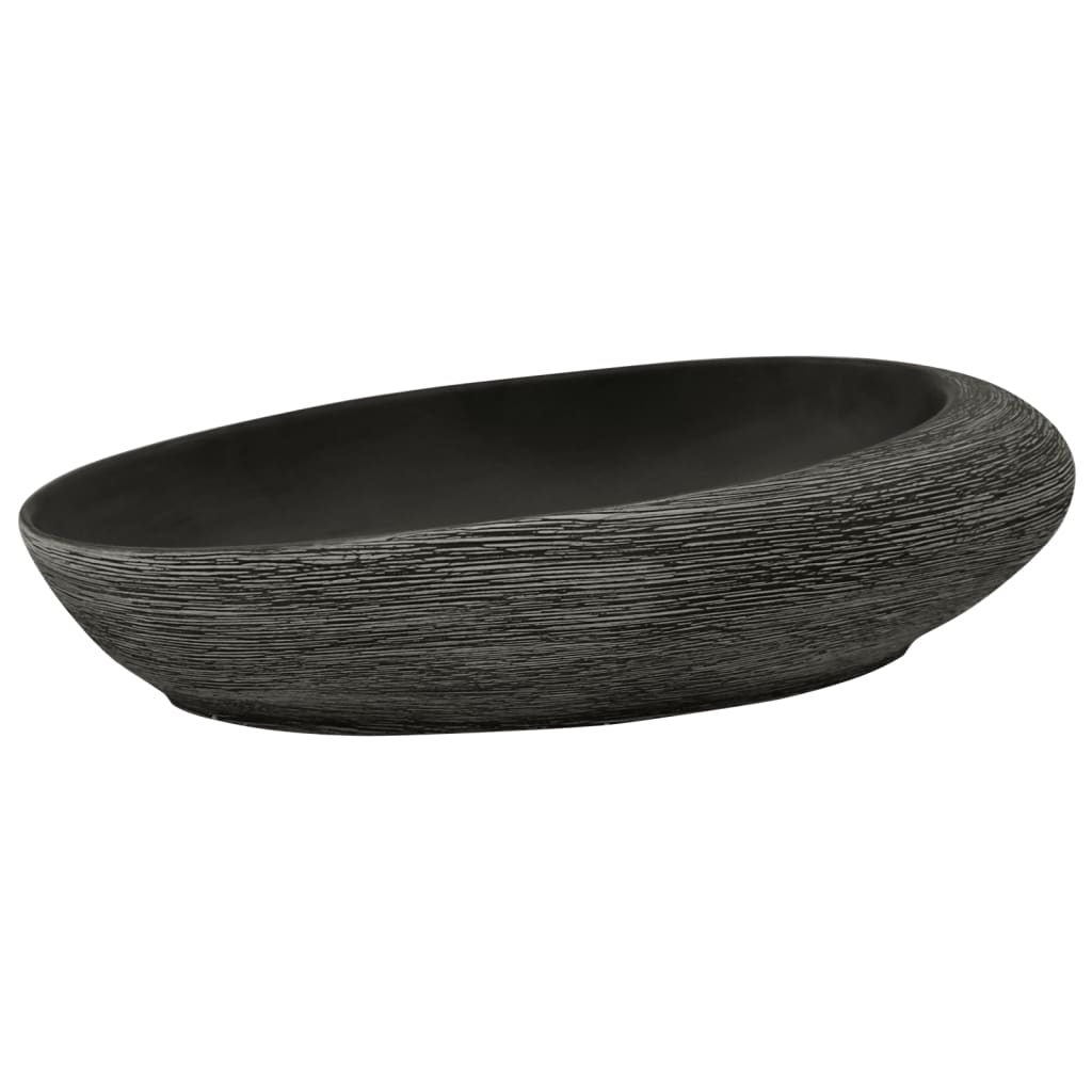 Opzetwasbak ovaal 59x40x14 cm keramiek grijs en zwart is nu te koop bij PeponiXL, paradijselijk wonen!
