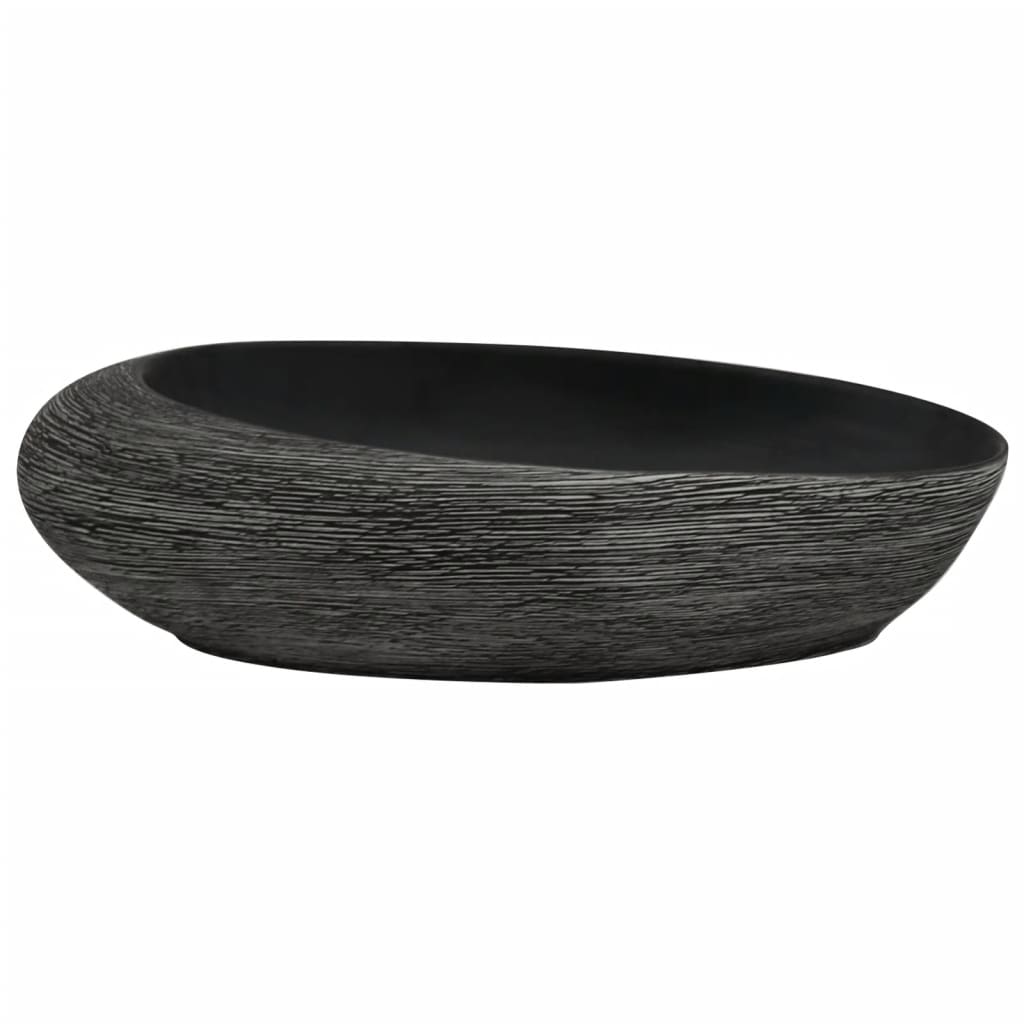 Opzetwasbak ovaal 59x40x14 cm keramiek grijs en zwart is nu te koop bij PeponiXL, paradijselijk wonen!
