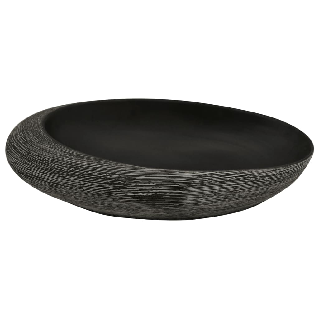 Opzetwasbak ovaal 59x40x14 cm keramiek grijs en zwart is nu te koop bij PeponiXL, paradijselijk wonen!