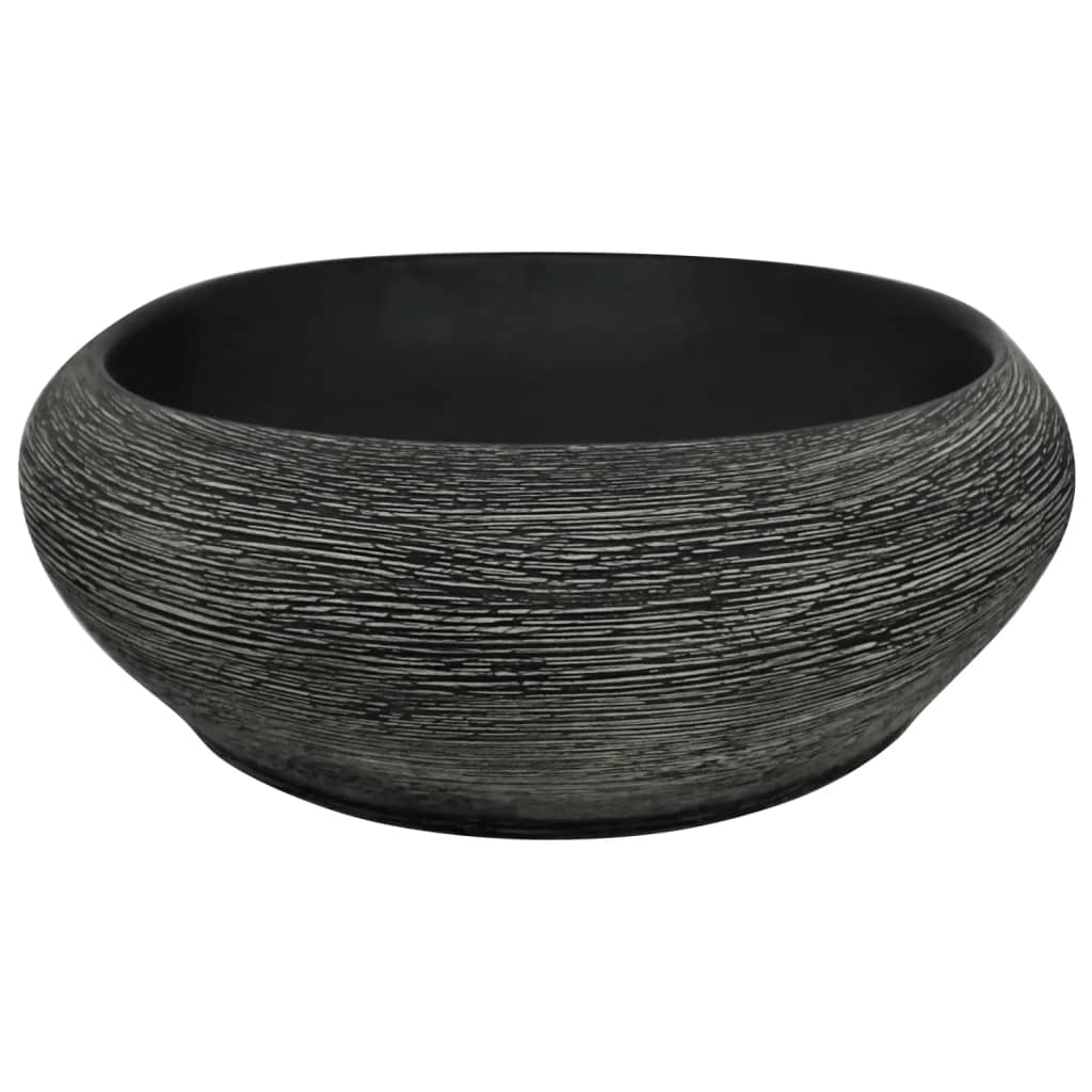 Opzetwasbak ovaal 59x40x14 cm keramiek grijs en zwart is nu te koop bij PeponiXL, paradijselijk wonen!