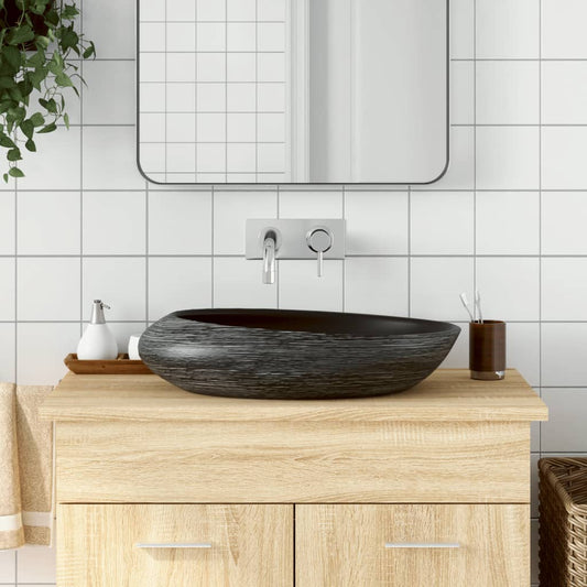 Opzetwasbak ovaal 59x40x14 cm keramiek grijs en zwart is nu te koop bij PeponiXL, paradijselijk wonen!