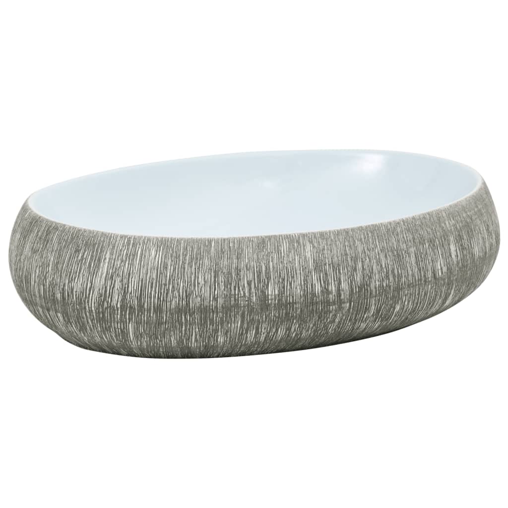 Opzetwasbak ovaal 59x40x15 cm keramiek grijs en blauw is nu te koop bij PeponiXL, paradijselijk wonen!