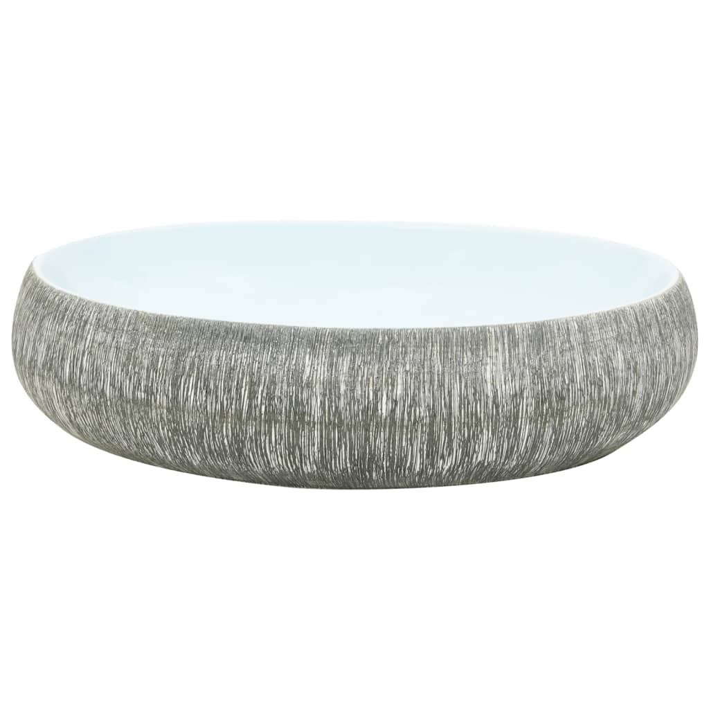 Opzetwasbak ovaal 59x40x15 cm keramiek grijs en blauw is nu te koop bij PeponiXL, paradijselijk wonen!