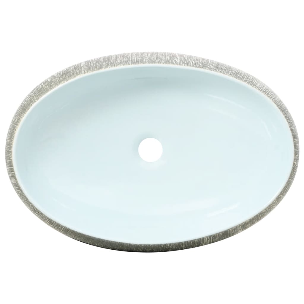 Opzetwasbak ovaal 59x40x15 cm keramiek grijs en blauw is nu te koop bij PeponiXL, paradijselijk wonen!