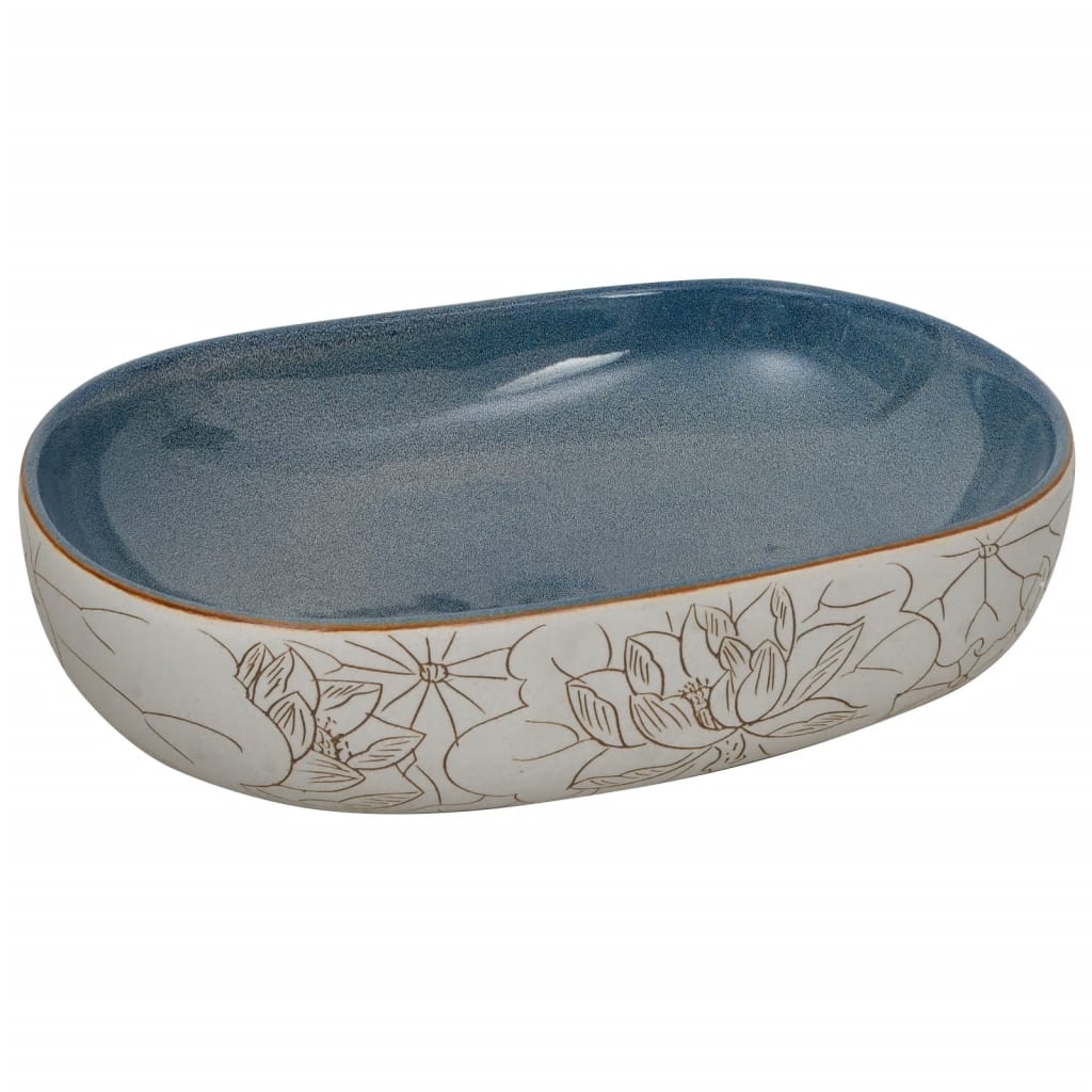 Opzetwasbak ovaal 59x40x14 cm keramiek zandkleurig en blauw is nu te koop bij PeponiXL, paradijselijk wonen!