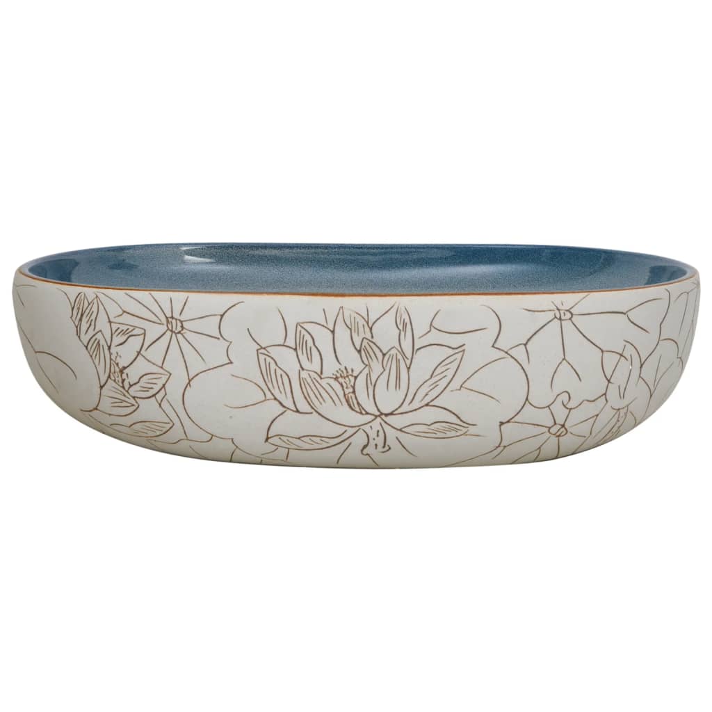 Opzetwasbak ovaal 59x40x14 cm keramiek zandkleurig en blauw is nu te koop bij PeponiXL, paradijselijk wonen!
