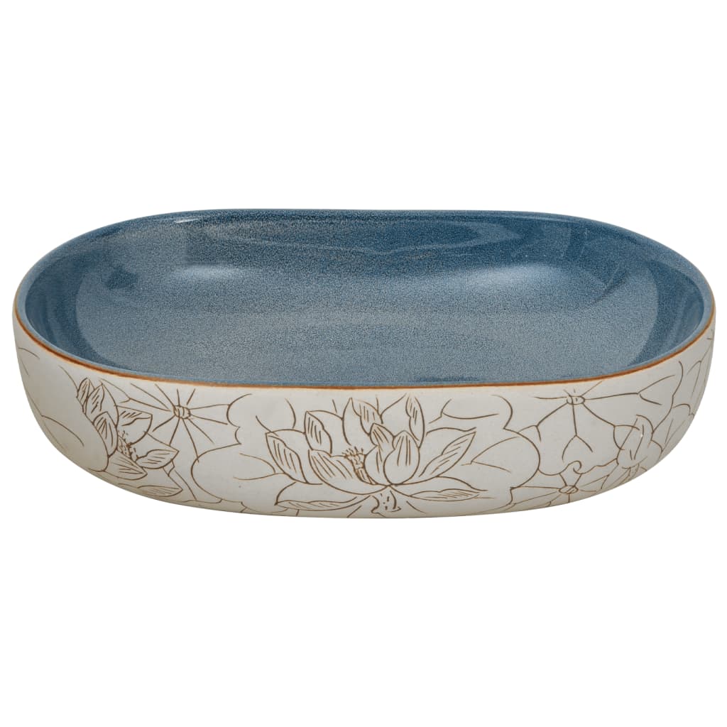 Opzetwasbak ovaal 59x40x14 cm keramiek zandkleurig en blauw is nu te koop bij PeponiXL, paradijselijk wonen!