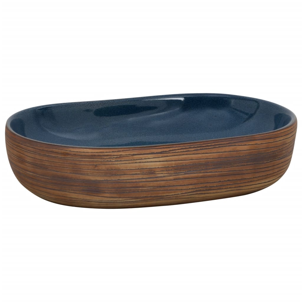 Opzetwasbak ovaal 59x40x14 cm keramiek bruin en blauw is nu te koop bij PeponiXL, paradijselijk wonen!