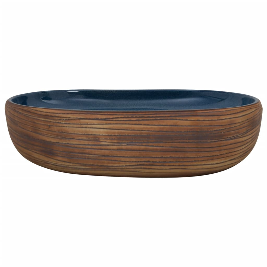 Opzetwasbak ovaal 59x40x14 cm keramiek bruin en blauw is nu te koop bij PeponiXL, paradijselijk wonen!
