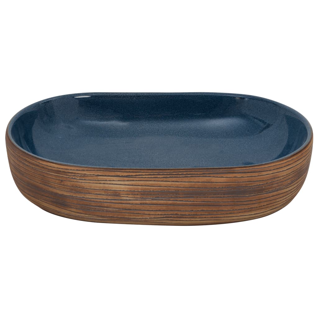Opzetwasbak ovaal 59x40x14 cm keramiek bruin en blauw is nu te koop bij PeponiXL, paradijselijk wonen!