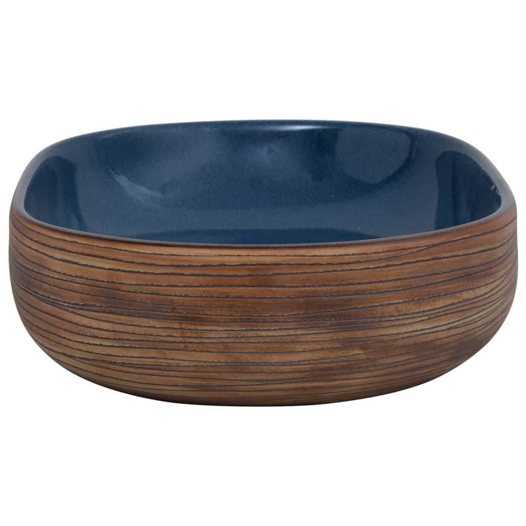 Opzetwasbak ovaal 59x40x14 cm keramiek bruin en blauw is nu te koop bij PeponiXL, paradijselijk wonen!