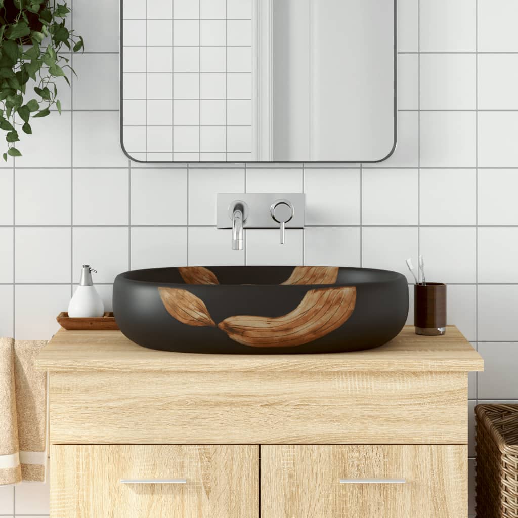 Opzetwasbak ovaal 59x40x14 cm keramiek zwart is nu te koop bij PeponiXL, paradijselijk wonen!