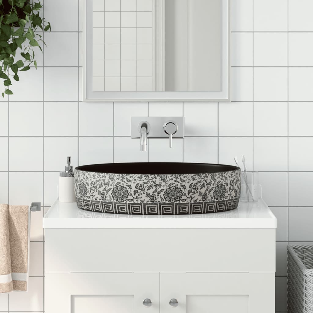 Opzetwasbak ovaal 56,5x36,5x13,5 cm keramiek zwart en blauw is nu te koop bij PeponiXL, paradijselijk wonen!