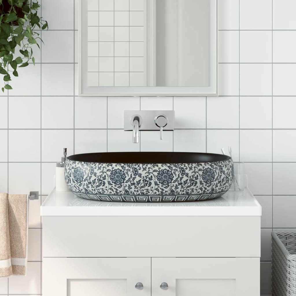 Opzetwasbak ovaal 59x40x14 cm keramiek zwart en blauw is nu te koop bij PeponiXL, paradijselijk wonen!