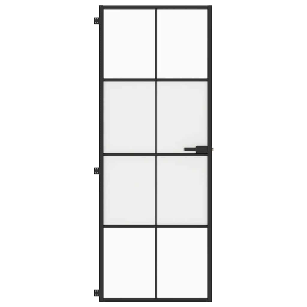 Binnendeur smal 76x201,5 cm gehard glas en aluminium zwart is nu te koop bij PeponiXL, paradijselijk wonen!