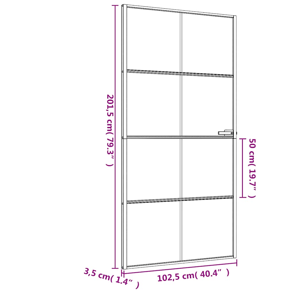 Binnendeur smal 102,5x201,5 cm gehard glas en aluminium zwart is nu te koop bij PeponiXL, paradijselijk wonen!