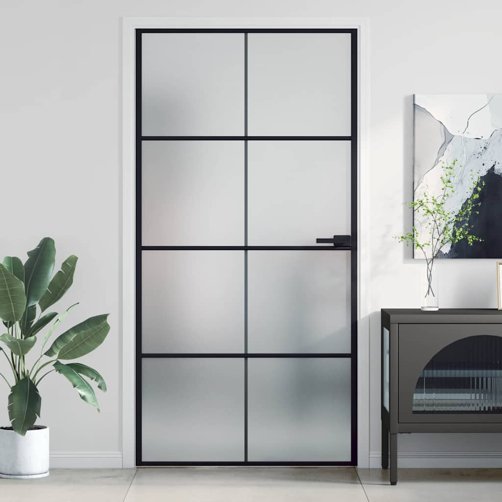 Binnendeur smal 102,5x201,5 cm gehard glas en aluminium zwart is nu te koop bij PeponiXL, paradijselijk wonen!