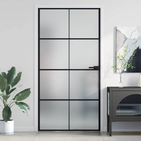 Binnendeur smal 102,5x201,5 cm gehard glas en aluminium zwart is nu te koop bij PeponiXL, paradijselijk wonen!
