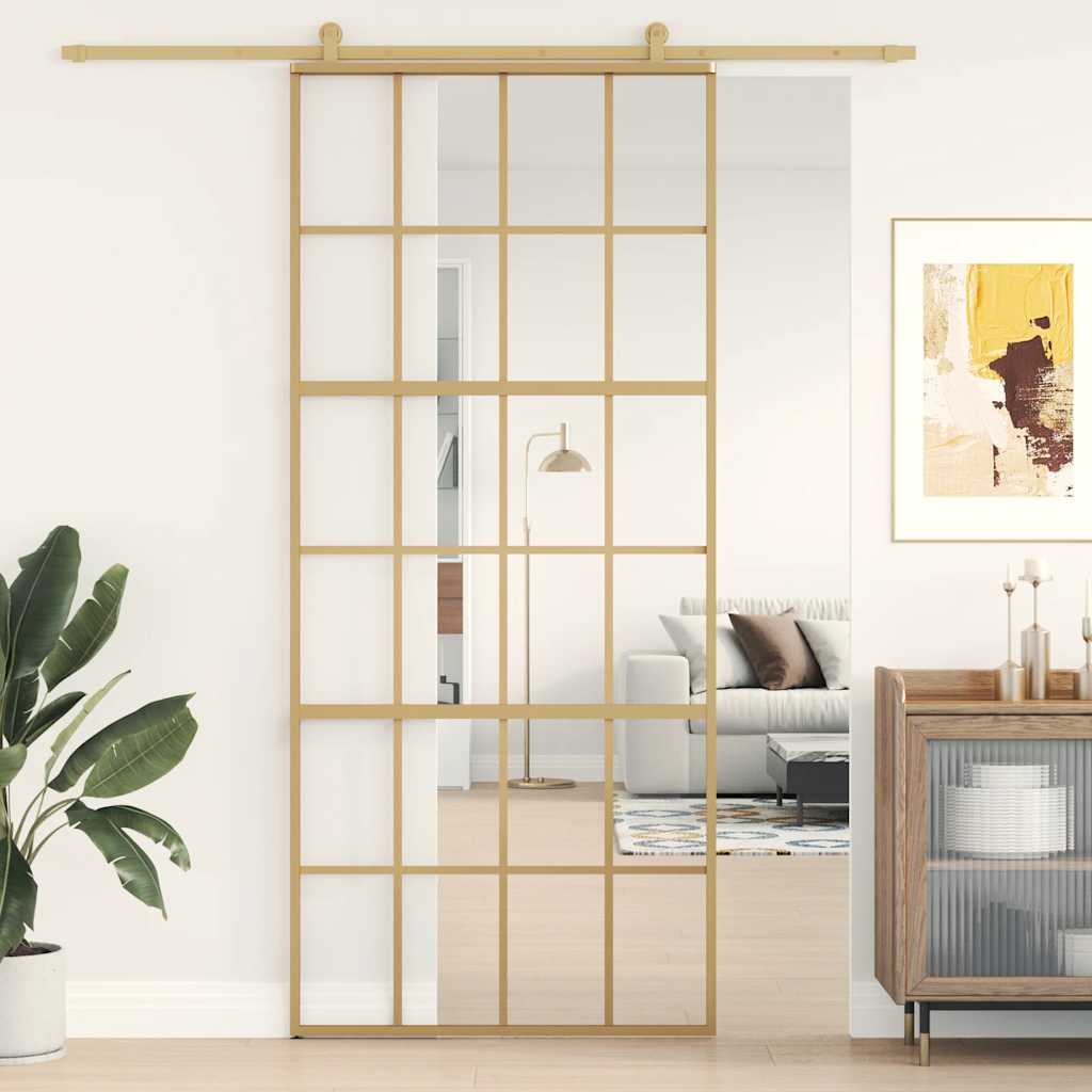 Schuifdeur 90x205 cm helder ESG-glas en aluminium goudkleurig is nu te koop bij PeponiXL, paradijselijk wonen!